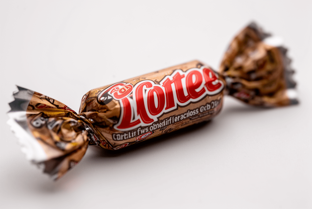 gros plan bonbon publicitaire avec logo imprimé sur emballage